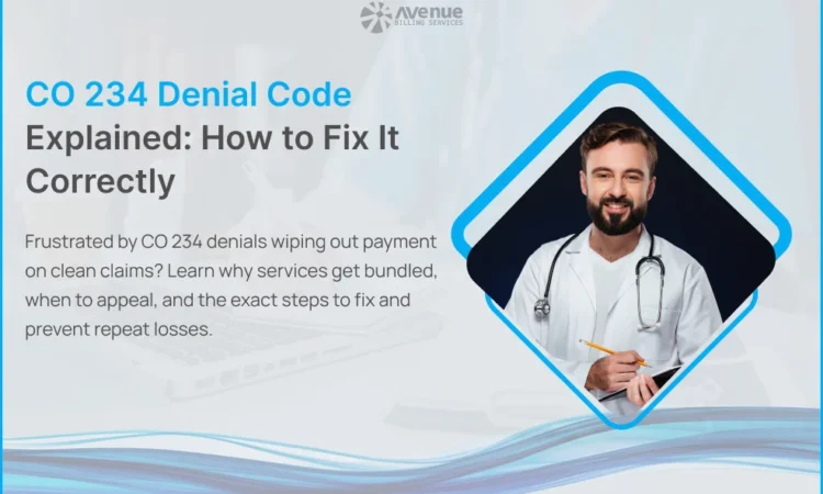 Healthcare provider reviewing claim details related to CO-234 bundling denia