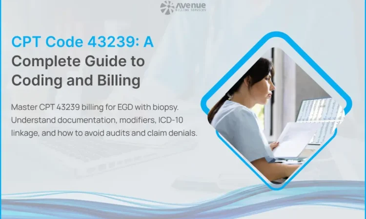 Endoscope inside esophagus and stomach showing biopsy procedure for CPT 43239