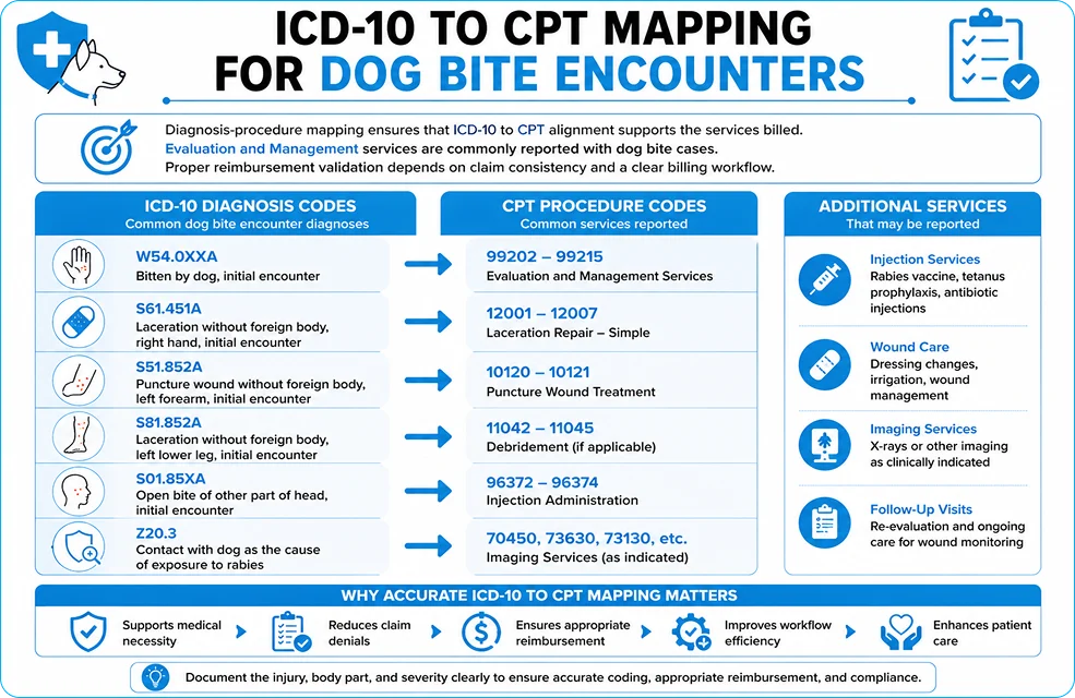 ICD 10 to CPT Mapping for Dog Bite Encounters