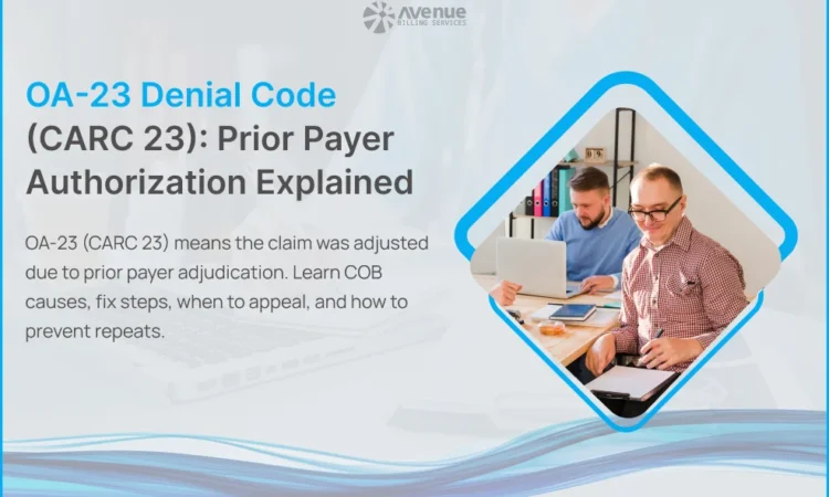 OA-23 denial code example showing prior payer adjudication on ERA
