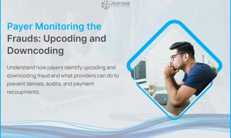 Medical billing analyst reviewing claims data for upcoding and downcoding fraud detection