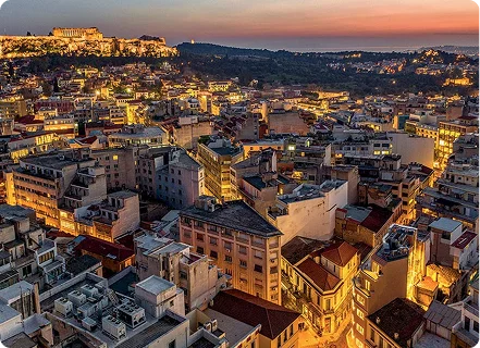 Athens Downtown Athens skyline with evening lights for healthcare billing services