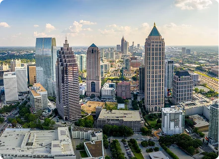 Atlanta Aerial view of the Atlanta, Georgia cityscape for medical billing and coding services