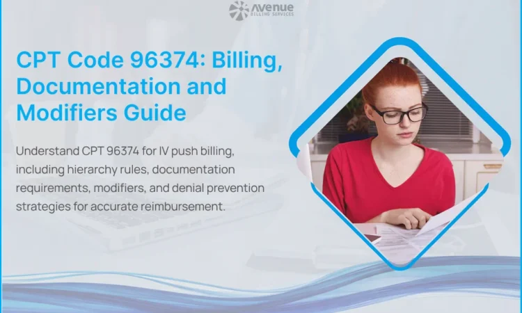 CPT code 96374 guide covering billing, documentation, modifiers, and denial management
